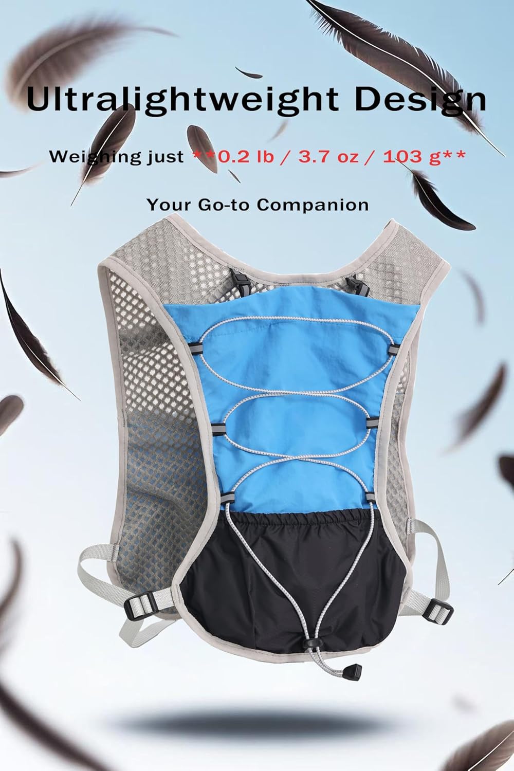 Performance activewear vest, ultra-light, 2-liter hydration, for trail running.