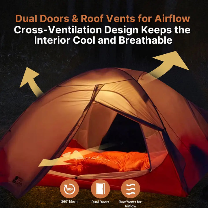 Expedition tent, 1-2 person, ultralight and waterproof, providing excellent camping shelter