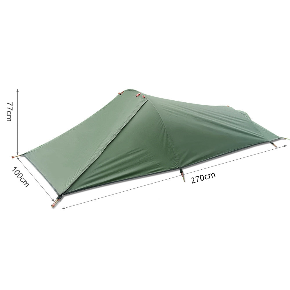 The breathable mesh and solid fabric of the all-season 1-person tent, for comfort in variable weather.