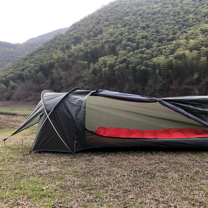 Detail shot of the waterproof fabric on the 1kg ultralight bivy tent shelter.