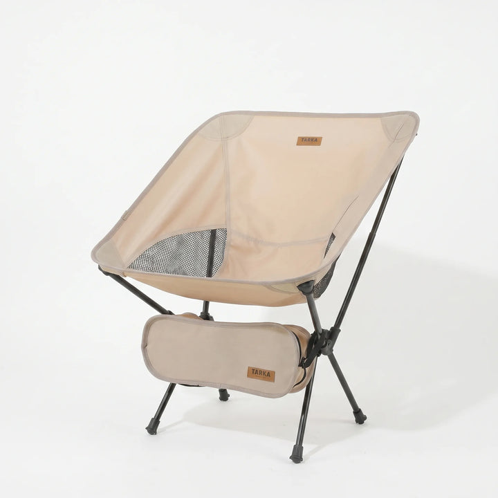 Back view of a unisex ultralight folding camping chair, highlighting its sturdy design & compact travel size.
