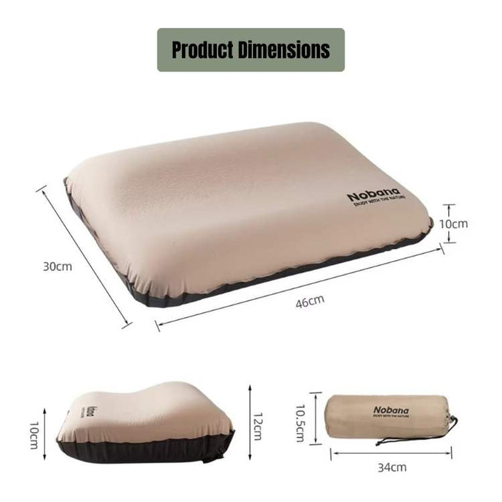 Gray ultralight inflatable travel pillow, essential sleeping gear for camping trips.