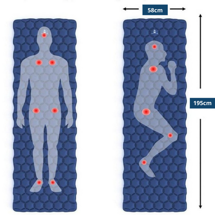 Unisex outdoor sleeping pad spread out in a tent, demonstrating a cozy camp sleeping setup.