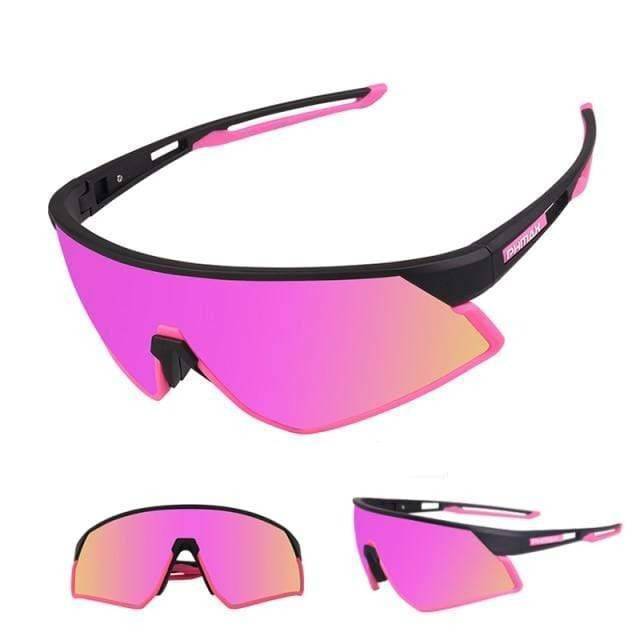 Detail of ultralight cycling sunglasses frame, showcasing durable materials and flexible temples for cycling