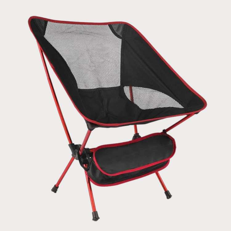 Group of various colored ultralight portable folding camp chairs, showcasing their compact design for multi-use.