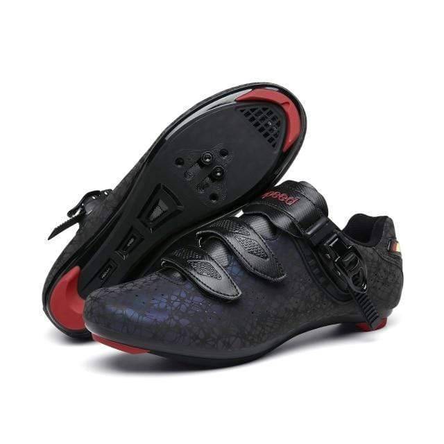 Unisex ultralight road cycling shoe, black, durable with three Velcro straps for comfort fit