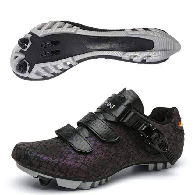 Close-up of the breathable upper of an ultralight unisex spin cycling shoe, focus on texture
