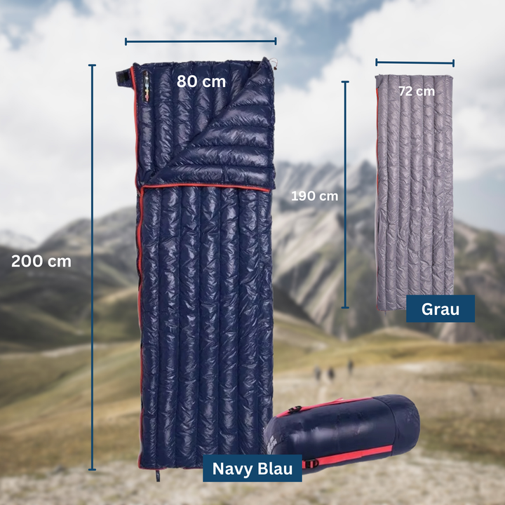 Unisex sleeping bag laid out at a campsite, ready for a comfortable night's sleep outdoors