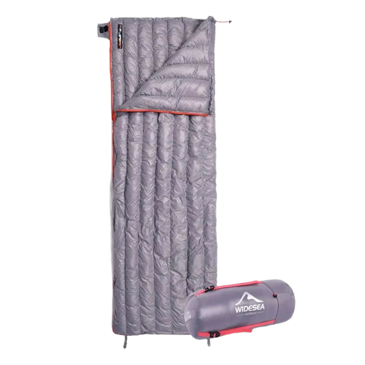 Travel sleeping bag, unisex and lightweight, displayed unfolded, essential for hiking