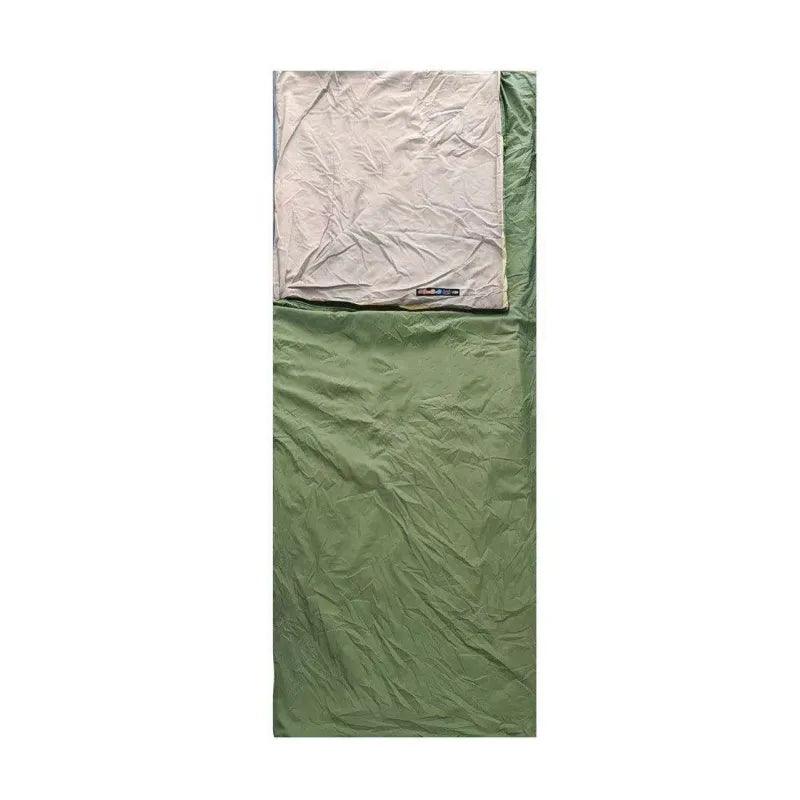 Portable all-season sleeping bag, unzipped to show interior, perfect for outdoor travel