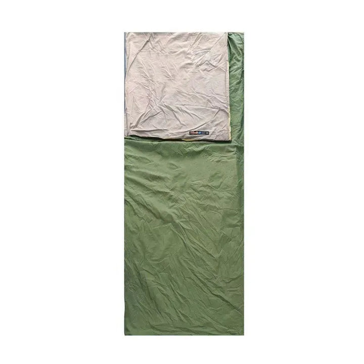 Portable all-season sleeping bag, unzipped to show interior, perfect for outdoor travel