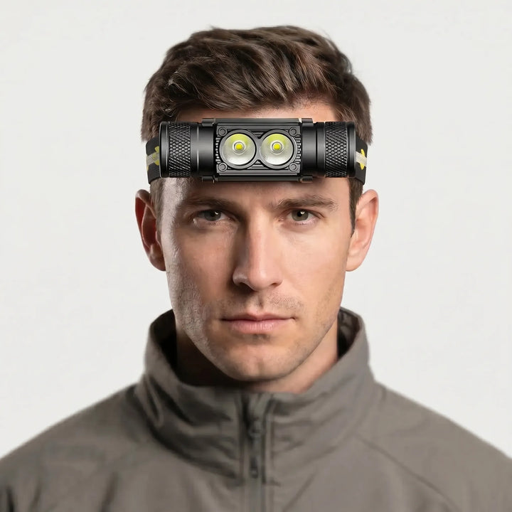 Versatile unisex LED headlamp, USB-C powered for long-lasting, hands-free light during camping & fishing.