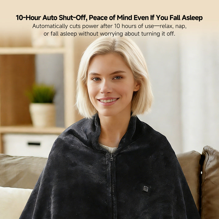 Portable USB electric throw blanket, gray flannel, perfect for cold season and travel.