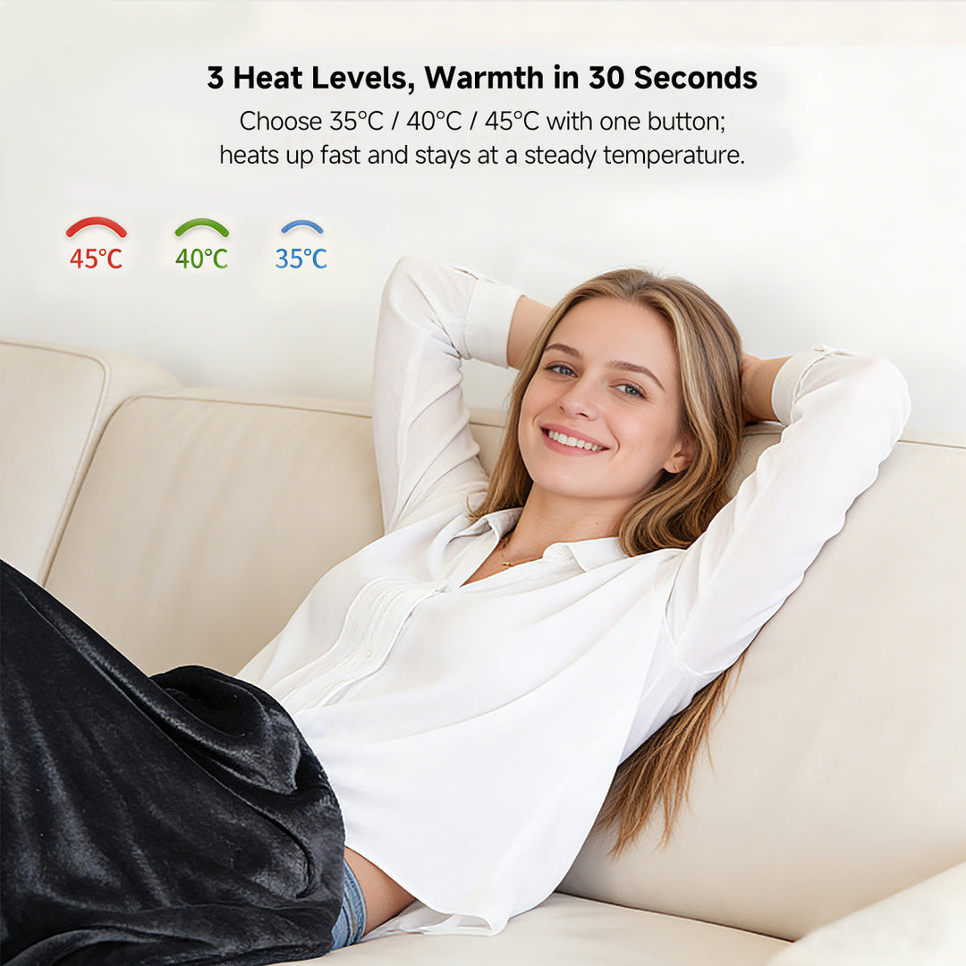 Soft gray heated shawl blanket with USB power, providing warmth for chilly winter days.