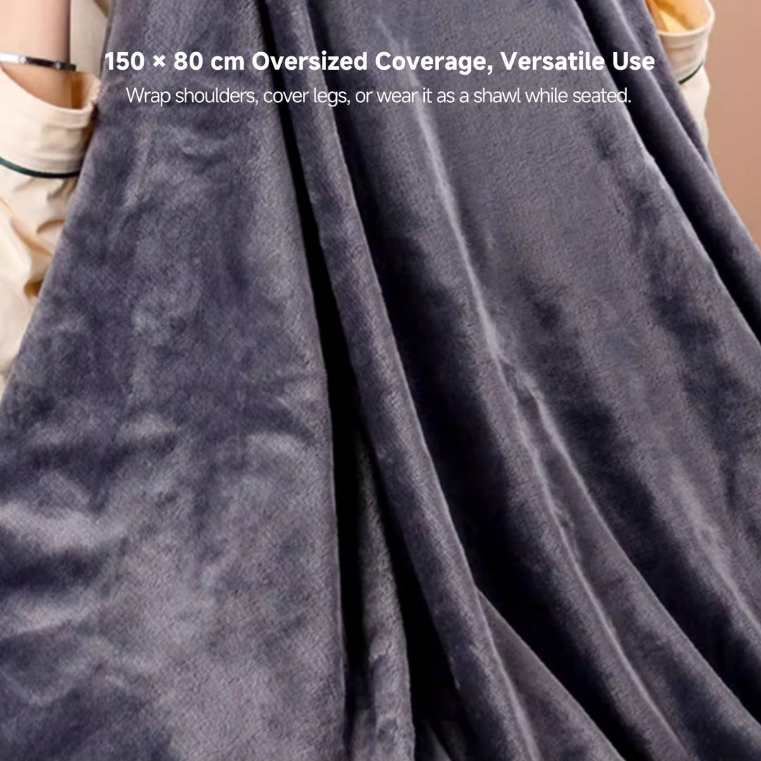 Soft flannel USB heated blanket, designed as a shawl for hands-free winter comfort.