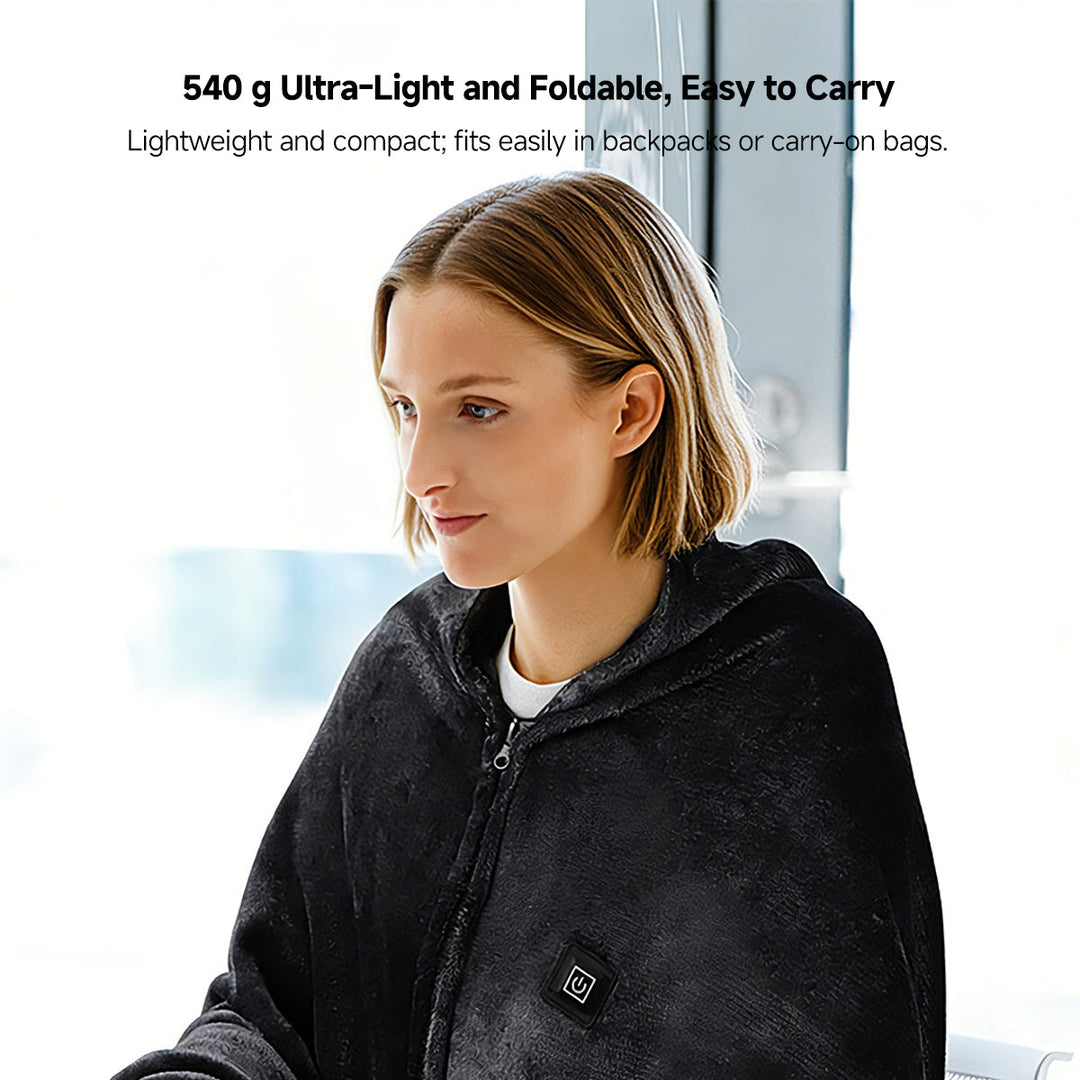 Gray portable USB electric shawl blanket, essential for cold season warmth in any setting.