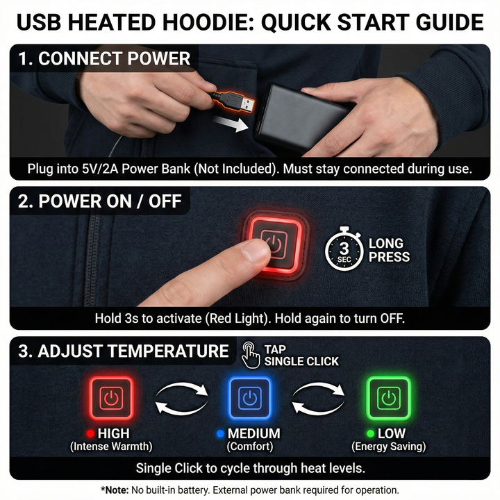 Adjustable drawstring hood of the USB powered hoodie, designed for extra warmth & protection
