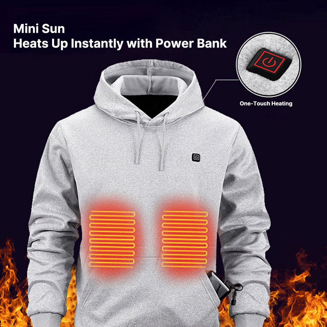 Back view of unisex USB heated hoodie, black, showing thermal fabric for casual wear & comfort