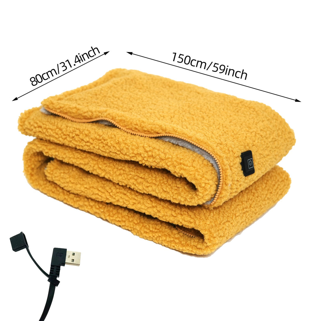 Unisex 3-speed temperature setting USB heated blanket, offering versatile warmth and portability.