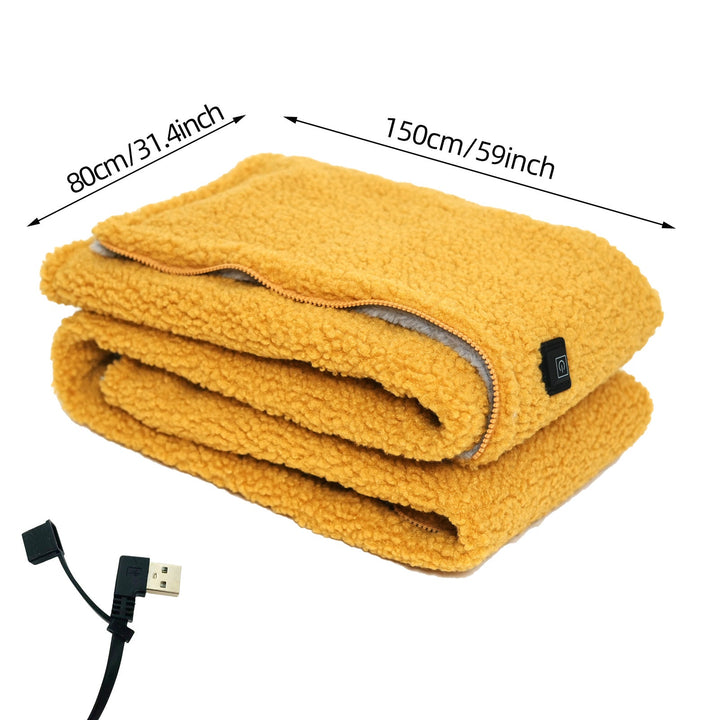 Unisex 3-speed temperature setting USB heated blanket, offering versatile warmth and portability.