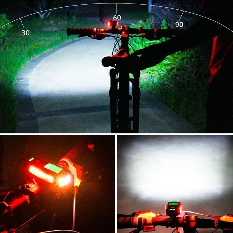 Waterproof bicycle light with integrated horn & speedometer, USB rechargeable for cycling