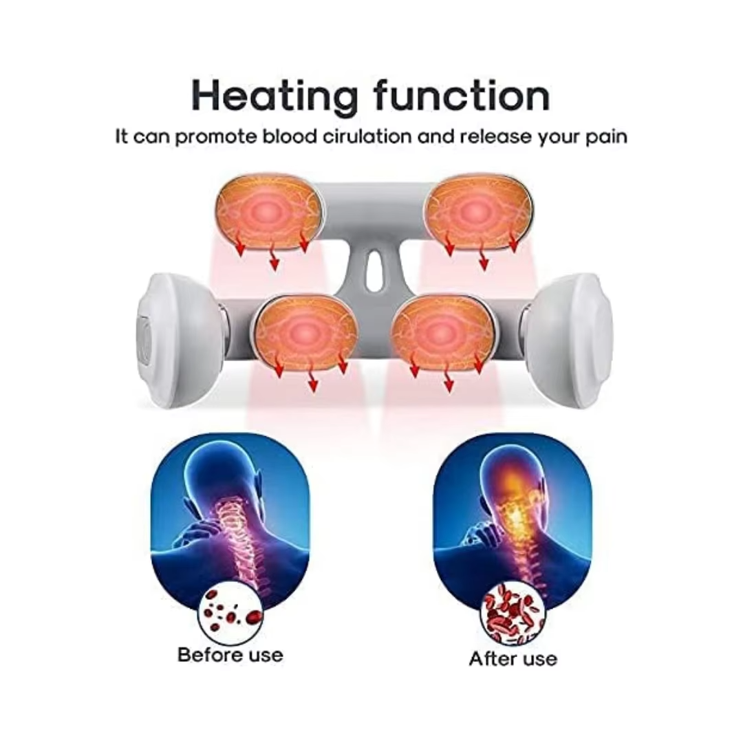 Targeted neck pain relief with a portable USB rechargeable shoulder massager.