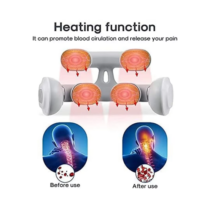 Targeted neck pain relief with a portable USB rechargeable shoulder massager.