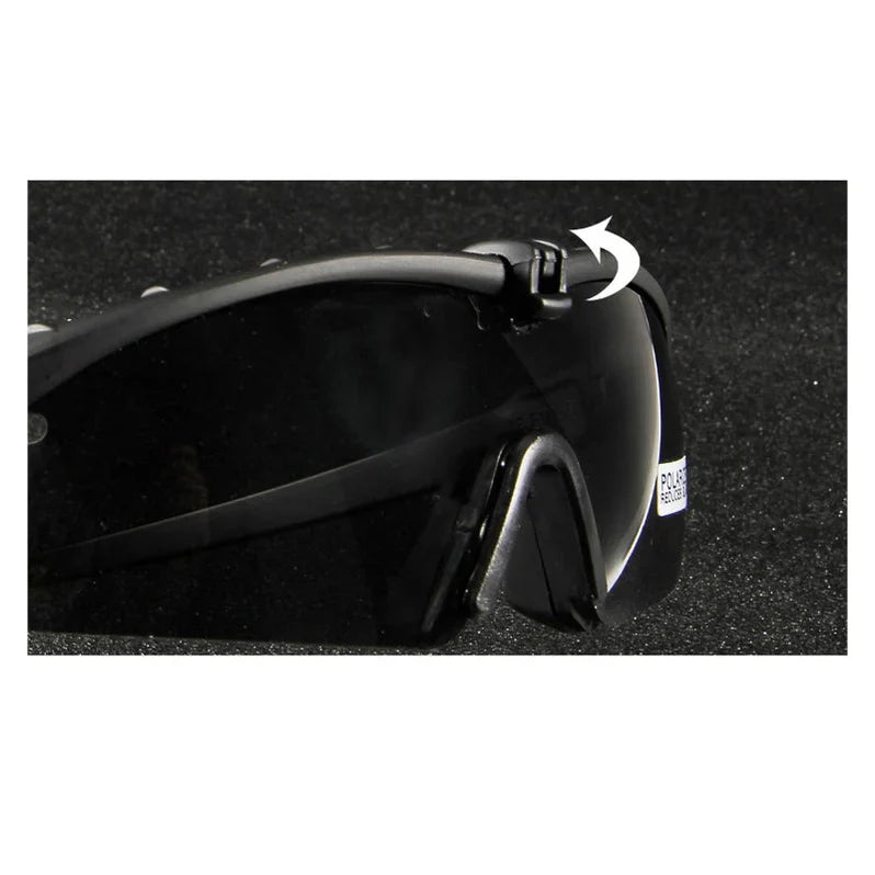 Pair of black tactical goggles, polarized and UV protected, for sports enthusiasts