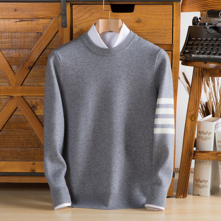 Trendy unisex varsity stripe pullover sweater. Cozy long-sleeve top for a stylish fall & winter casual look. Everyday comfort.