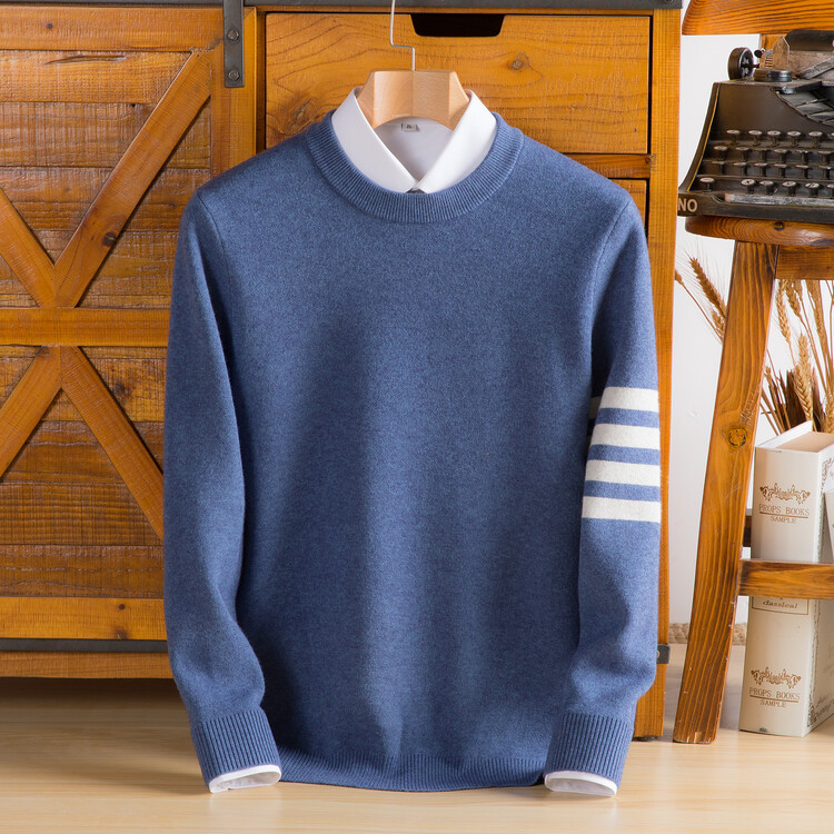 Casual chic unisex varsity stripe pullover sweater. Cozy, comfortable long-sleeve top, perfect for fall & winter outfits.
