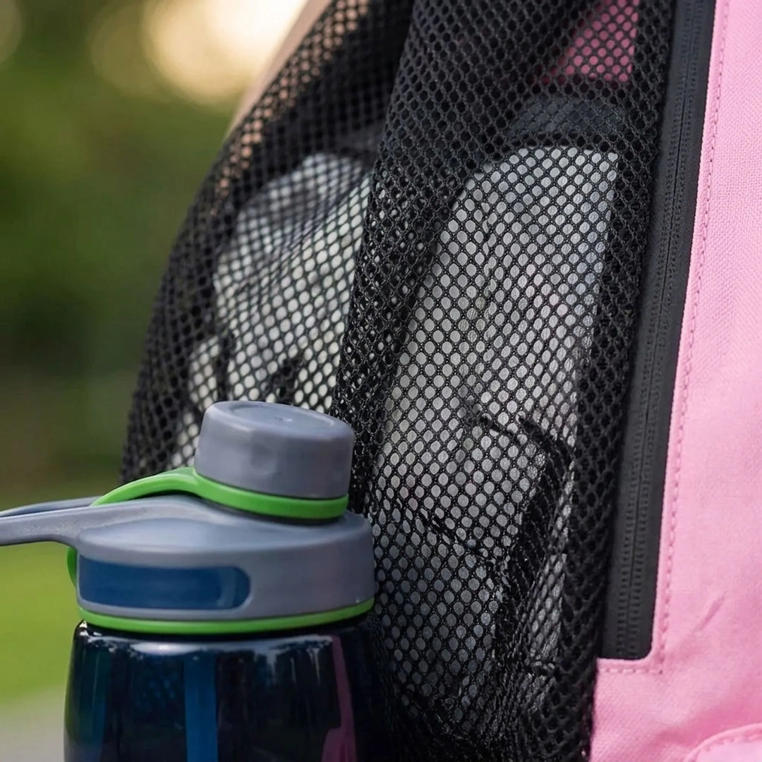Versatile black ventilated sports backpack, perfect for gym, swim, and active lifestyles. Drawstring closure.