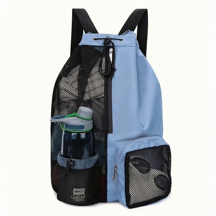 Durable black gym bag with wet/dry separation pocket, ideal for sports gear & active lifestyles.