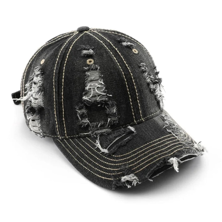 Unisex vintage washed denim baseball cap. Adjustable cotton hat for casual, retro fashion.