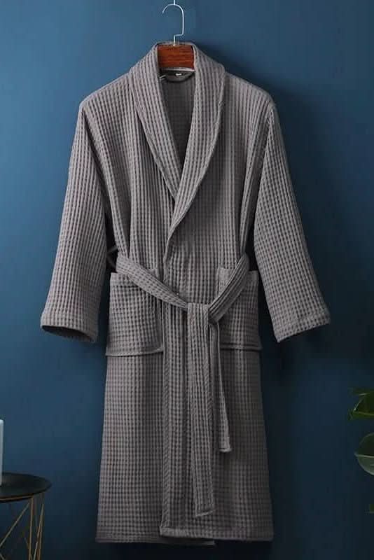 Men's & women's breathable waffle bathrobe, perfect for home or spa.