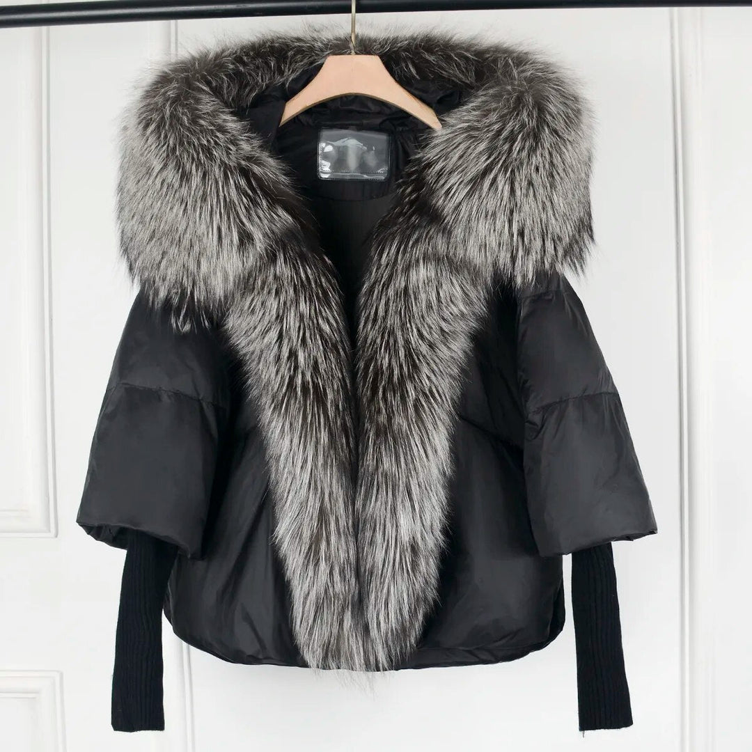 Stylish model wearing a unisex puffer jacket, ideal lightweight outerwear for fall fashion & everyday wear.