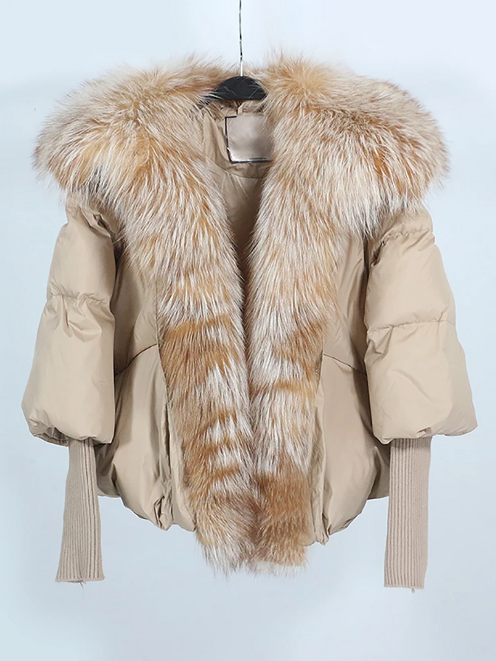 Side profile of a sleek unisex puffer jacket, showcasing its lightweight design and comfortable winter warmth.