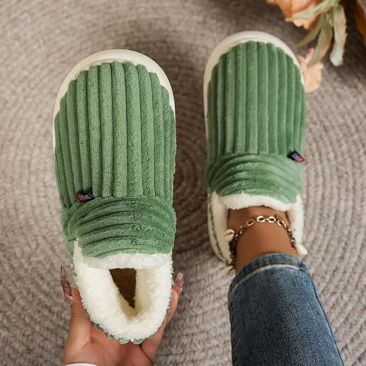 Unisex warm thermal house slippers for winter comfort, plush lining, non-slip sole.