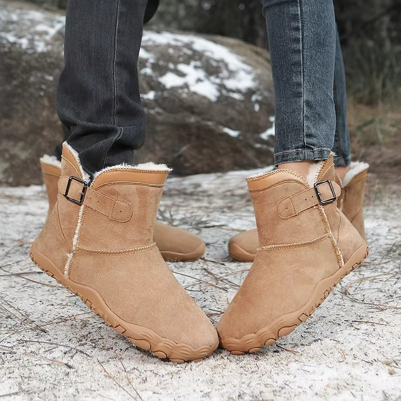 Cold weather barefoot boots with a flexible sole for natural movement and cozy warmth.