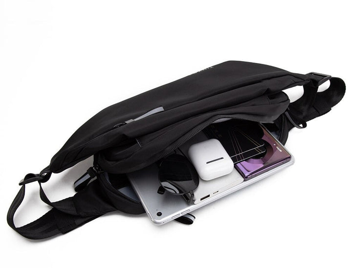 Unisex water-resistant fanny pack with multi-pockets, ideal for hands-free travel, sport, hiking, & outdoor adventures.