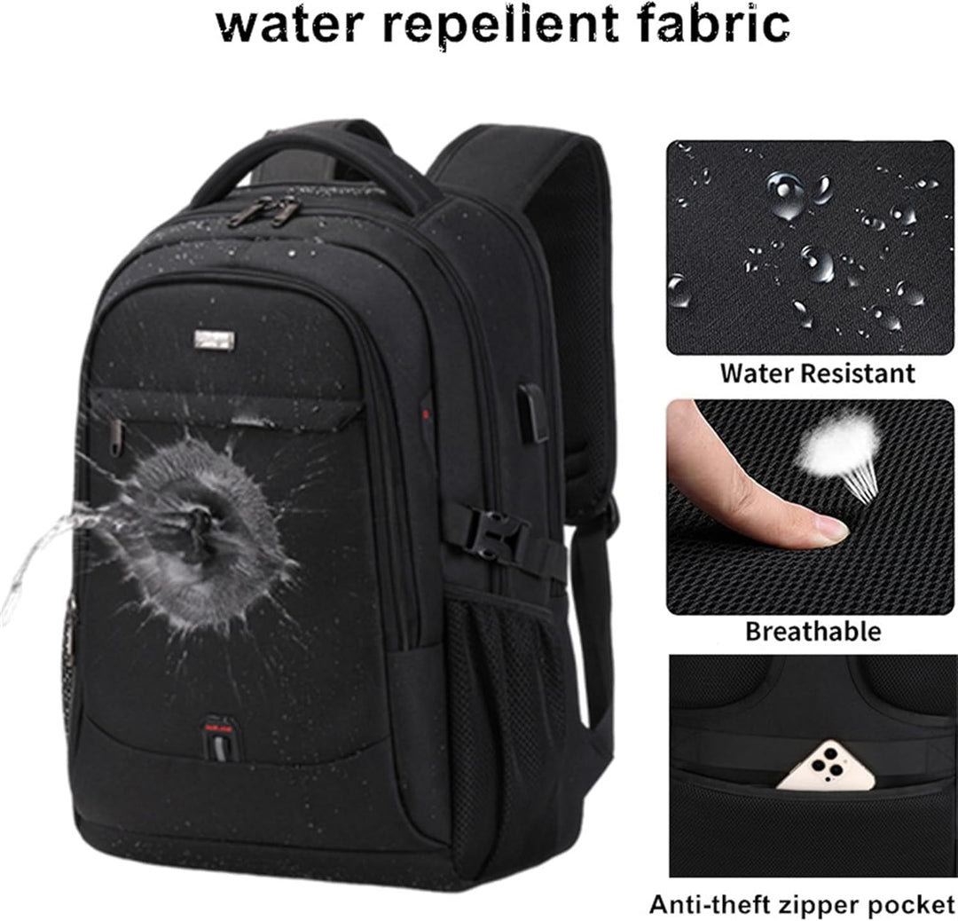 Sleek black commuter laptop bag with organized pockets for work & business trips. Water-resistant tech backpack.
