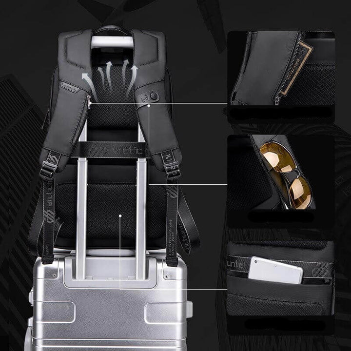 Front view of the lightweight water-resistant multi-compartment backpack, great for all outdoor gear.