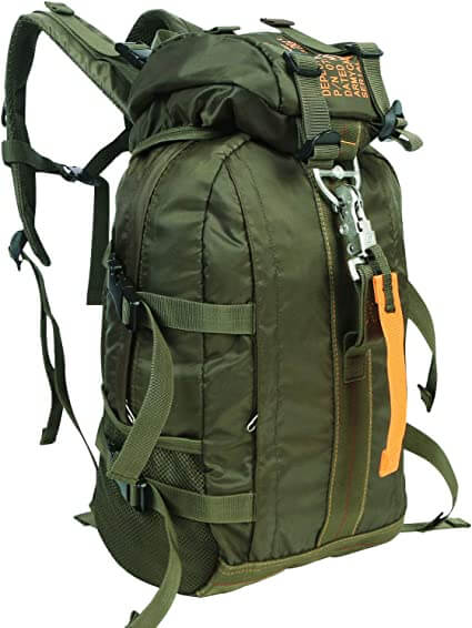 Close-up of durable, water-resistant material on FieldGear tactical backpack, perfect for rugged outdoor use.