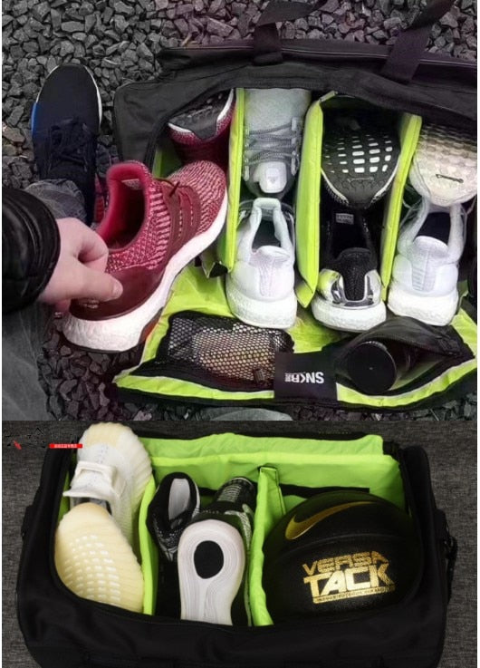 All-purpose water-resistant travel duffel bag for sneakers, sports gear, and everyday organized use.