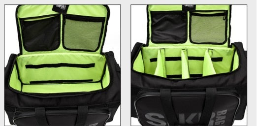 Stylish unisex water-resistant duffel bag for organized travel, sneakers, and essential gear storage.