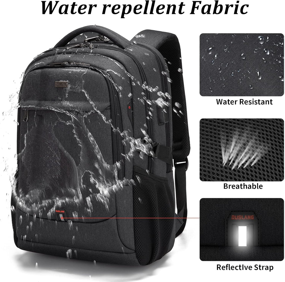 Multi-functional water-resistant backpack, anti-theft, USB charging, perfect for students.