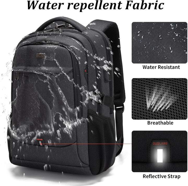 Multi-functional water-resistant backpack, anti-theft, USB charging, perfect for students.