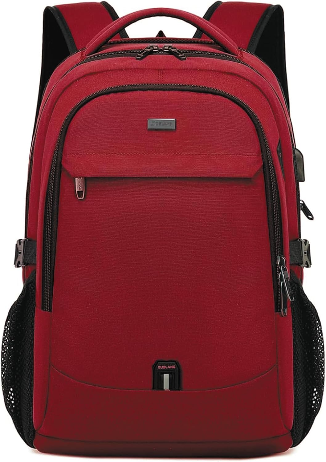 Smart water-resistant laptop backpack, anti-theft, USB port, organized for tech essentials.