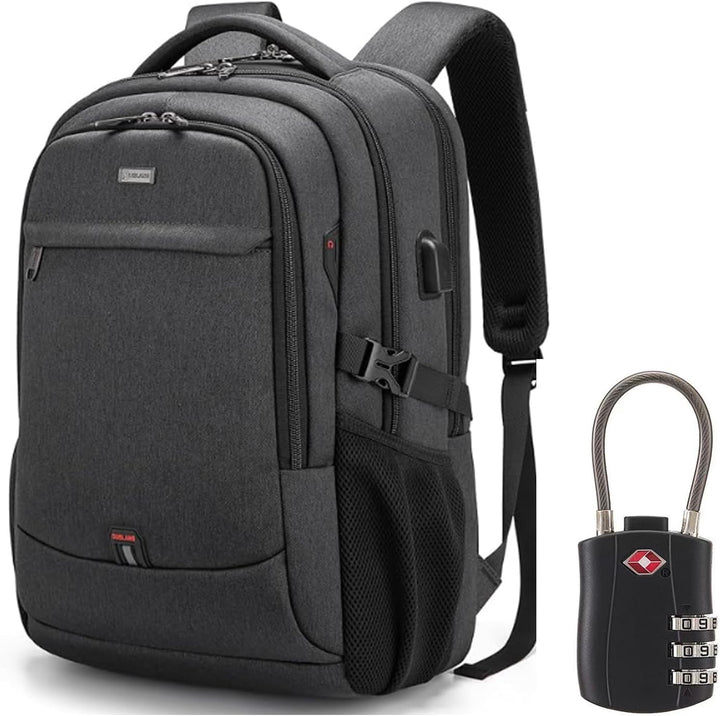 Unisex water-resistant travel laptop backpack with USB port & anti-theft design, ideal for daily commute.