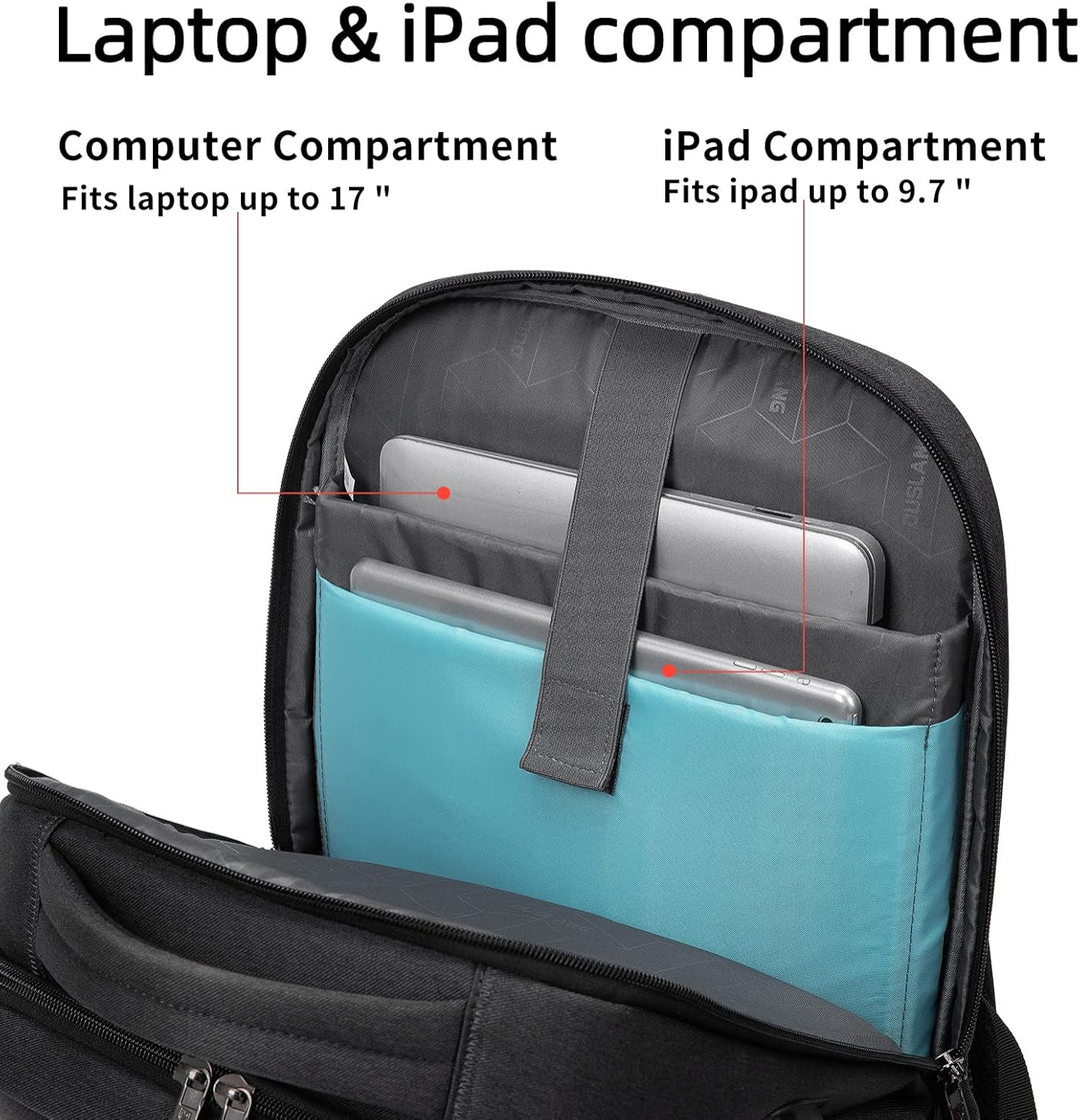 Secure water-resistant travel backpack, anti-theft design, USB port, ideal for global travel.