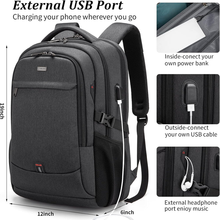 Spacious water-resistant anti-theft backpack, USB port, perfect for long weekends.
